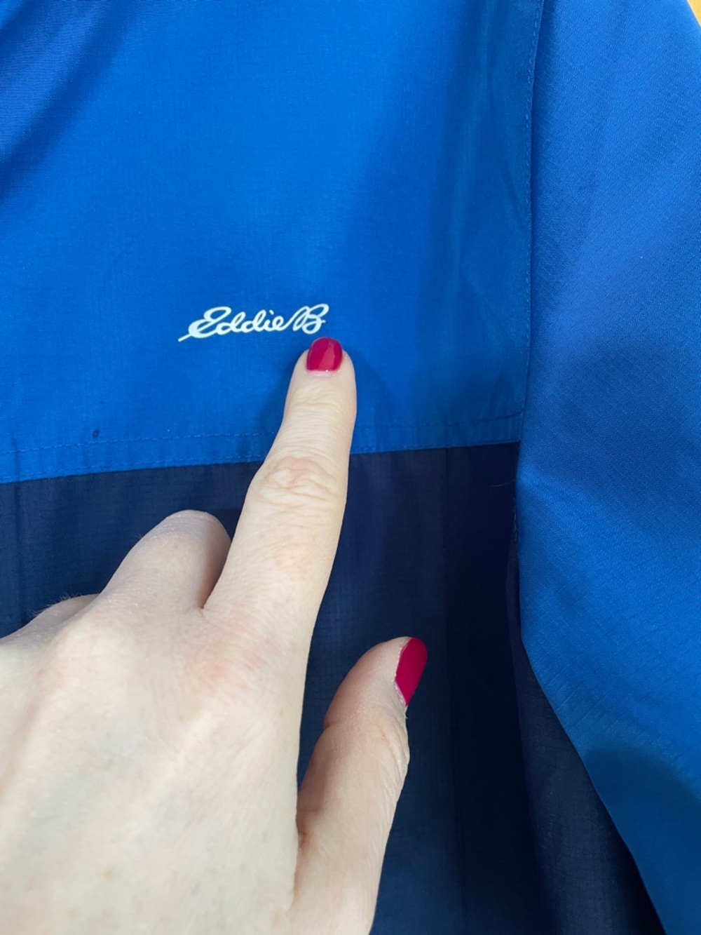 Eddie Bauer Blue Navy Colorblock Hooded Windbreaker Lime Lining Boys L 14/16 - Picture 3 of 10